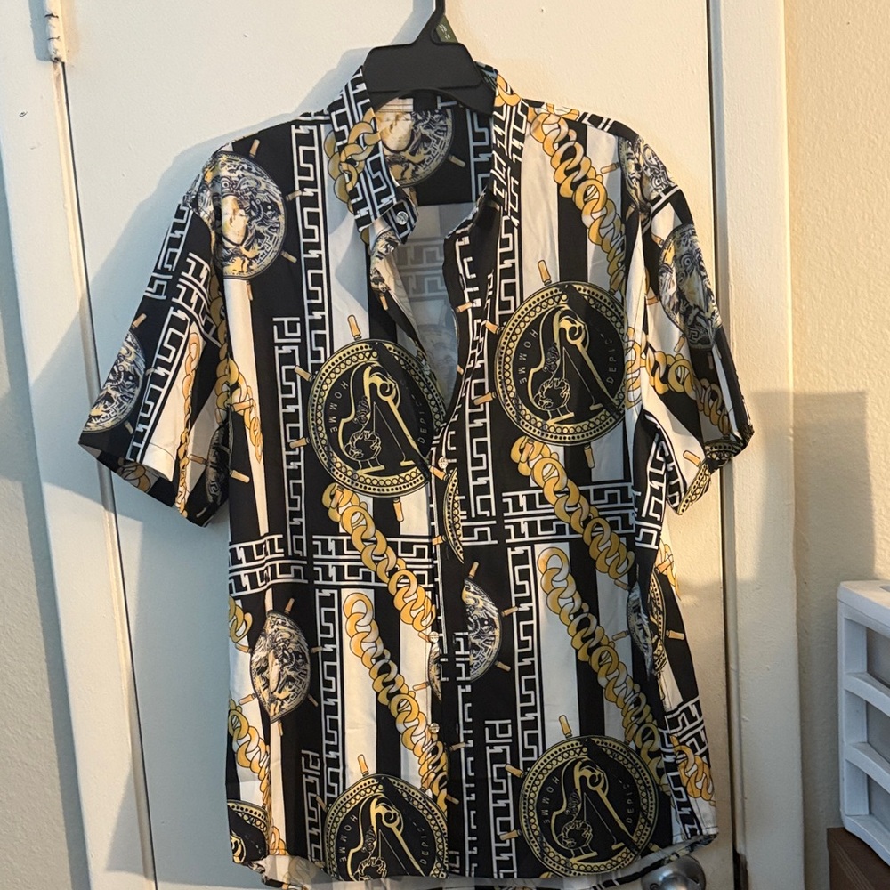 Men's Black and Gold Patterned Shirt